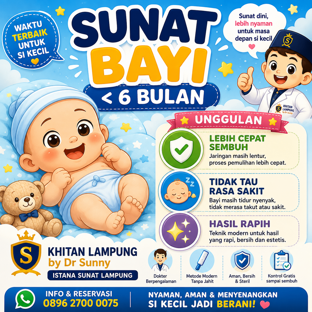 Poster manfaat sunat bayi sebelum usia enam bulan di Khitan Lampung