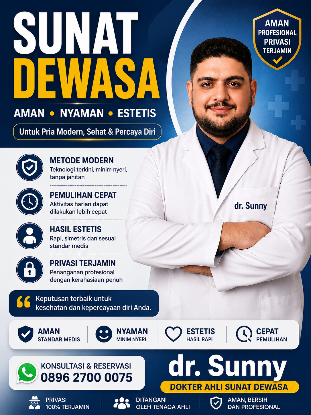 Poster layanan sunat dewasa aman nyaman estetis oleh dr. Sunny