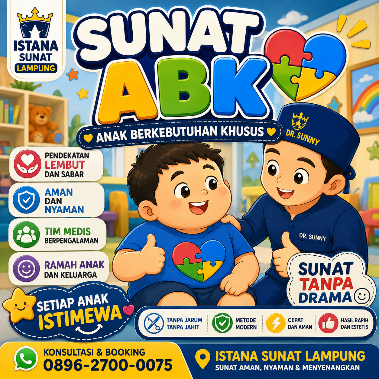 Poster layanan sunat ABK dengan pendekatan lembut dan ramah anak di Istana Sunat Lampung