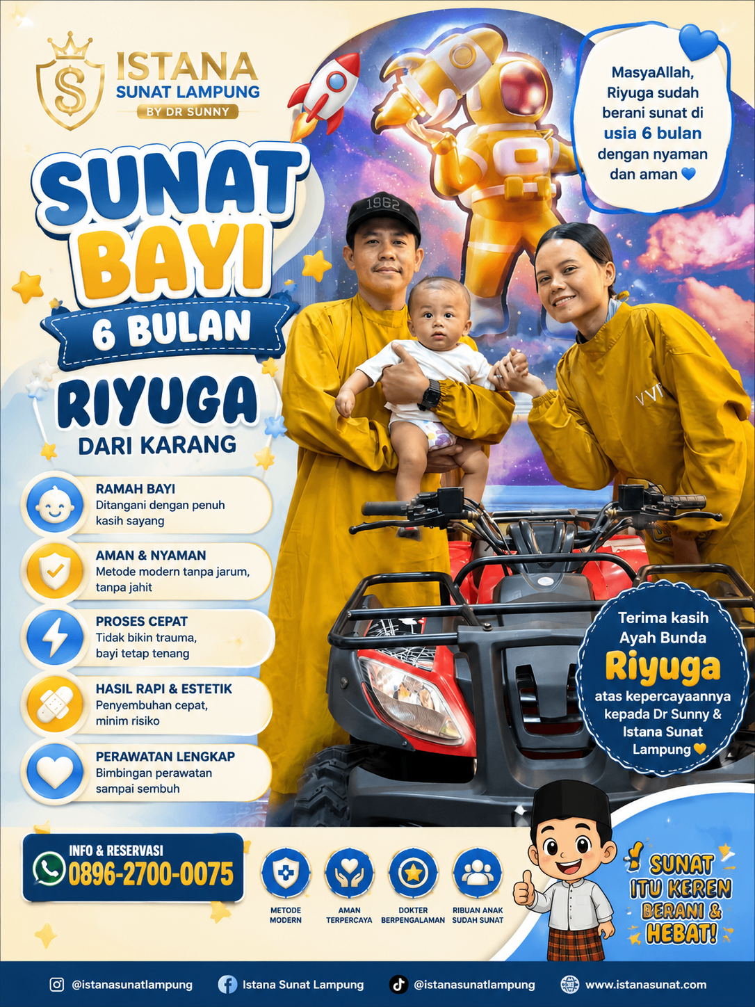 Momen keluarga Riyuga setelah sunat bayi usia enam bulan di Istana Sunat Lampung