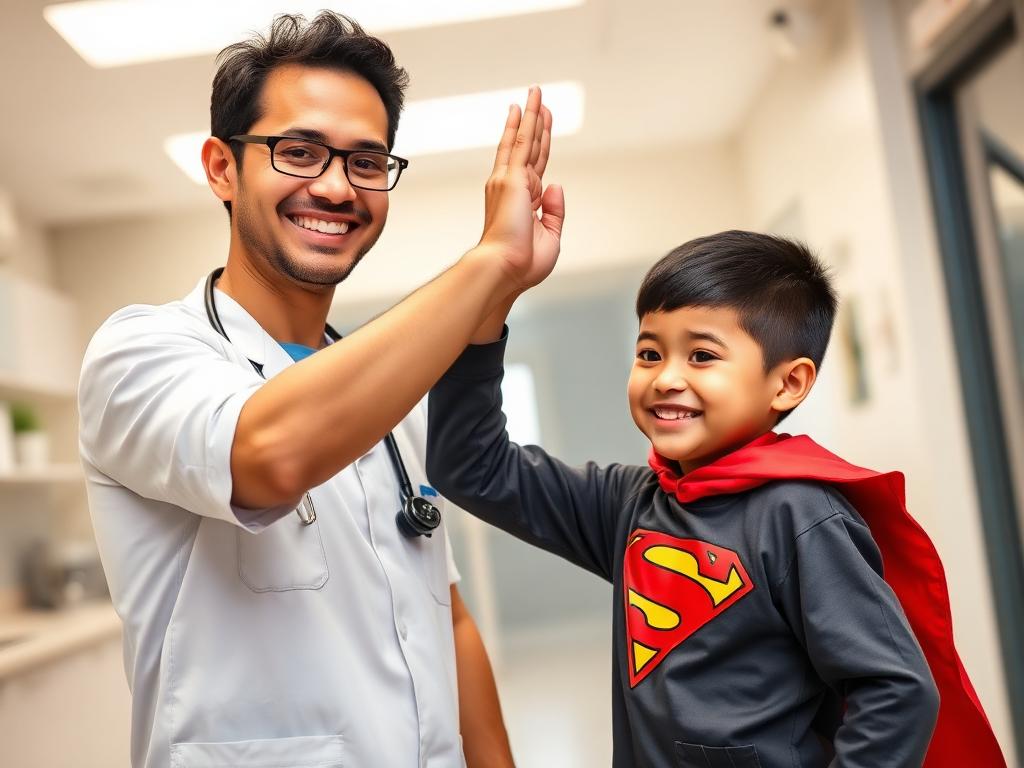 Dokter tos dengan anak berjubah jagoan setelah khitan