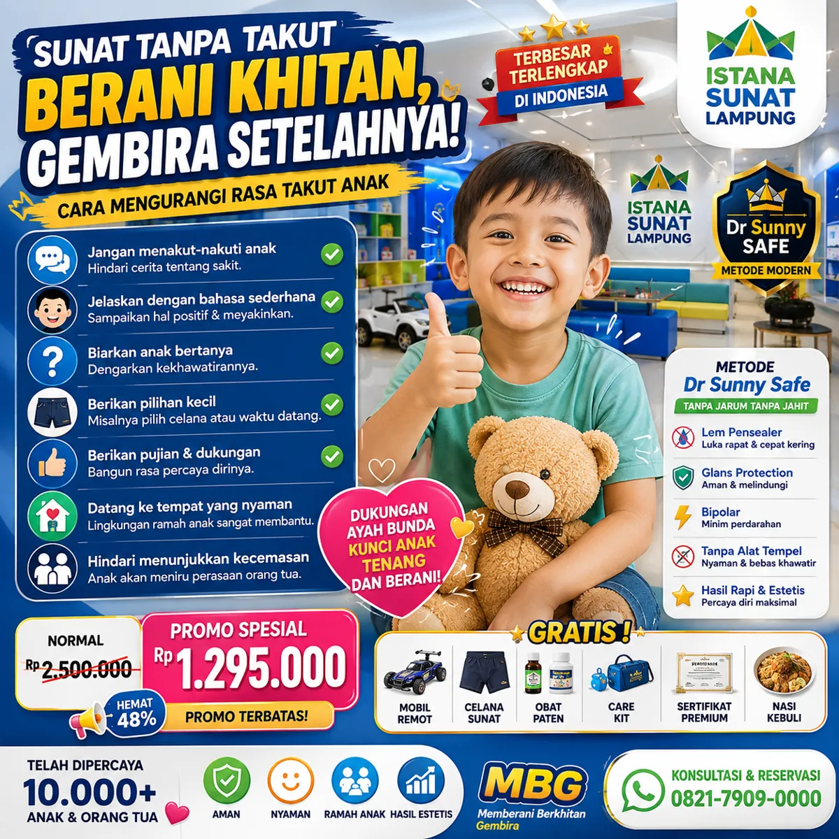 Poster berani khitan gembira setelahnya berisi cara mengurangi rasa takut anak