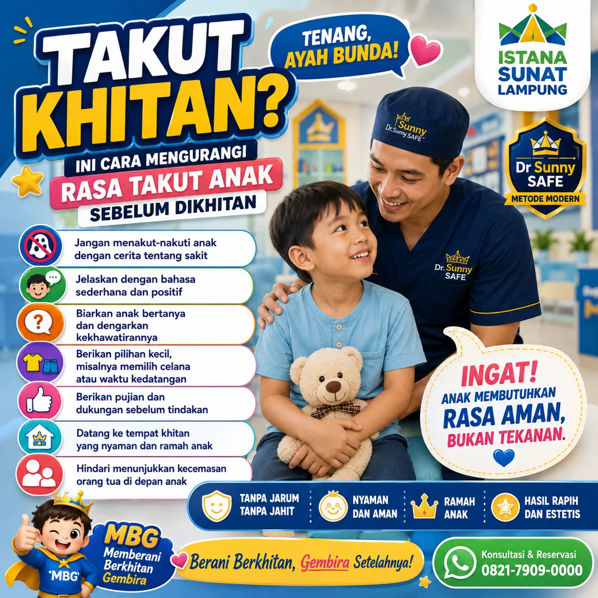 Poster edukasi cara mengurangi rasa takut anak sebelum dikhitan