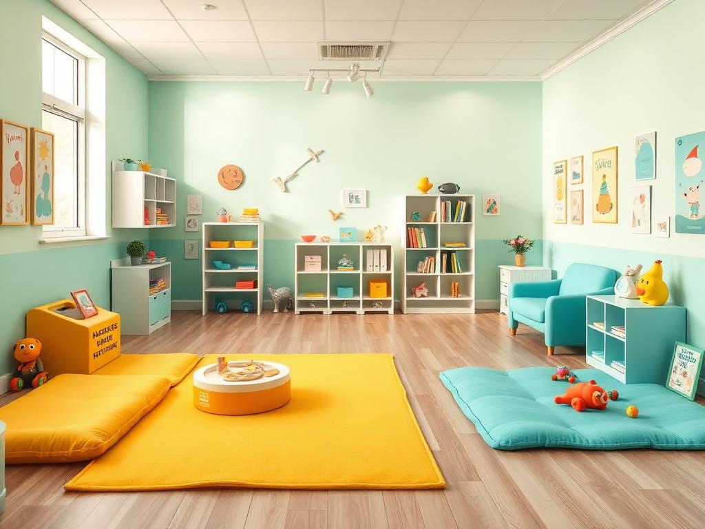 Ruang tunggu bermain dengan mainan dan buku anak